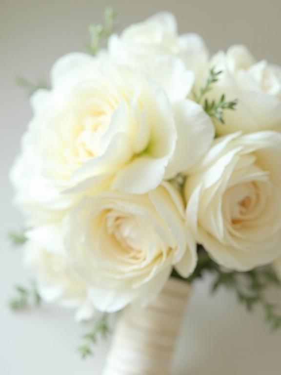 Bouquet da sposa con peonie bianche e rose.